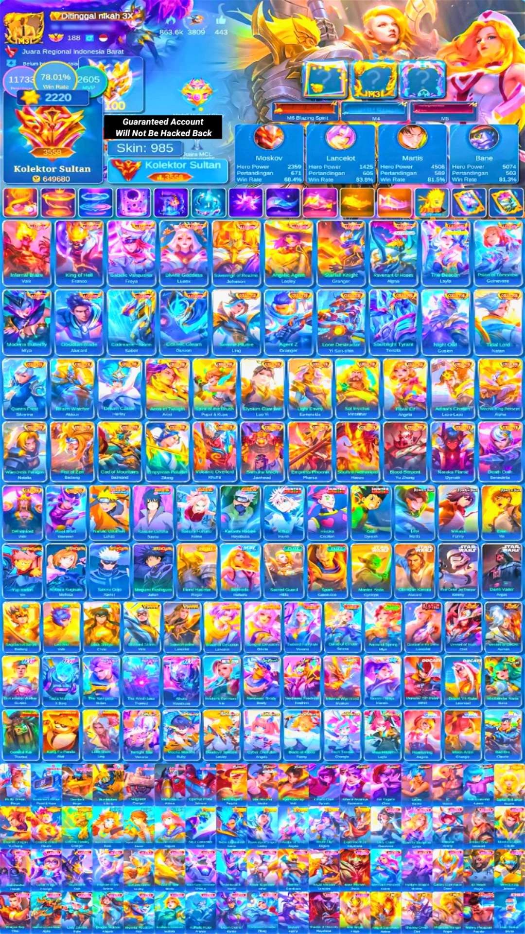 Game account sale Mobile Legends